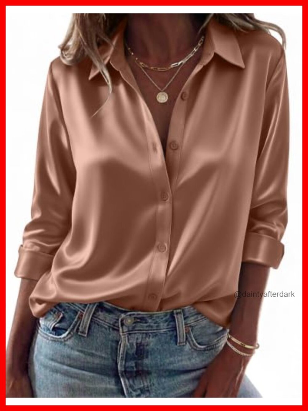 Womens Satin Silk Button Down Long Sleeve Blouse Dressy Work Top